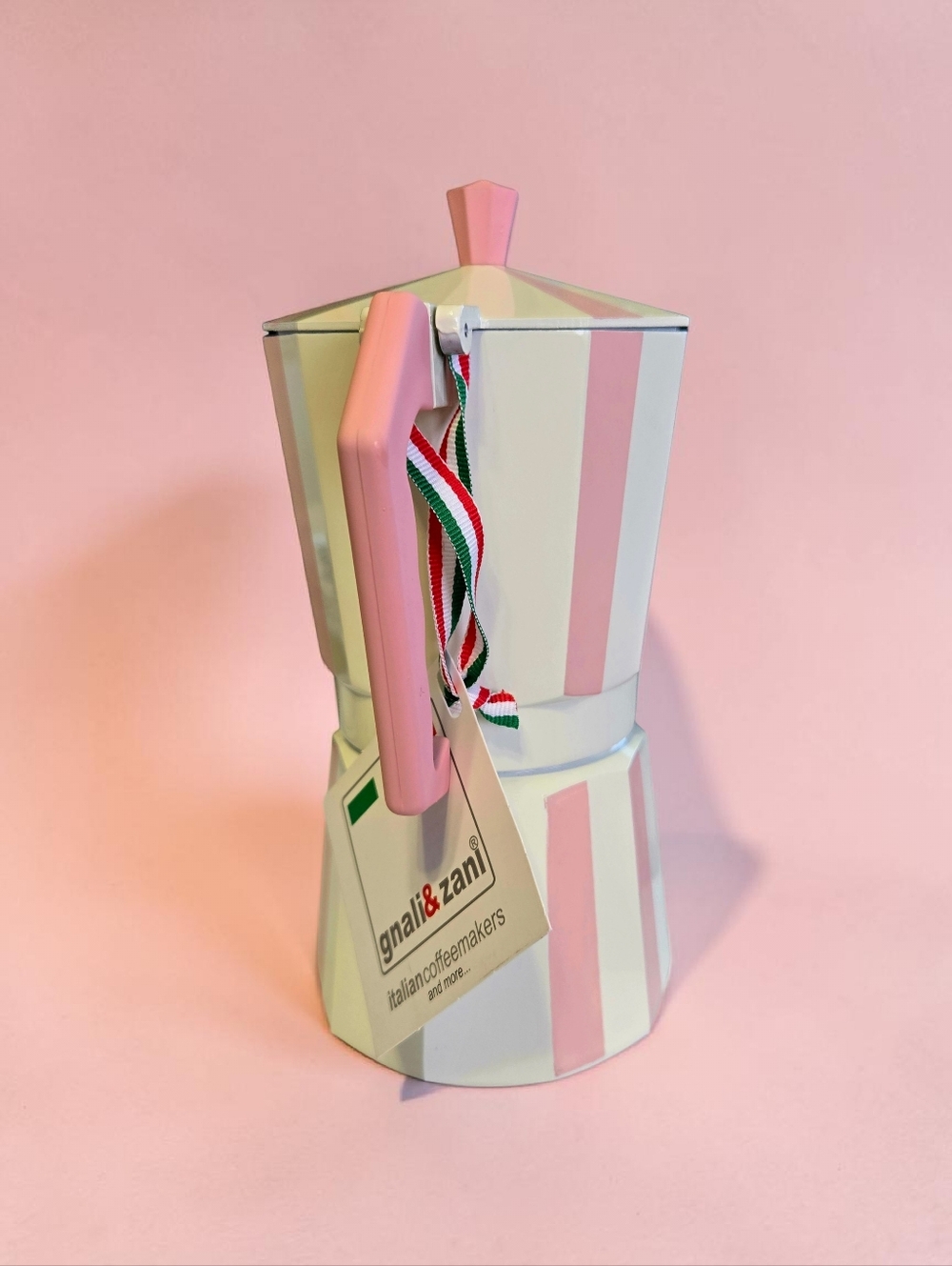 NEW Gnali & Zan Pink/White Italian Aluminum 9-Cups of Espresso Coffee Maker Pot - Picture 2 of 5